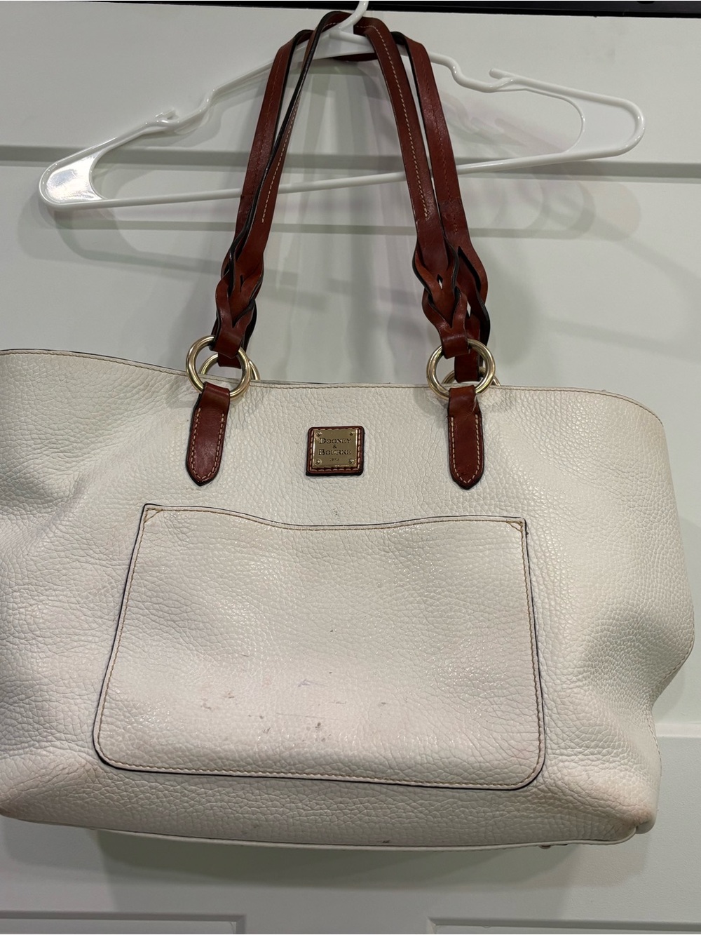 Dooney & Bourke Cream Leather Tote with Brown Braided Straps